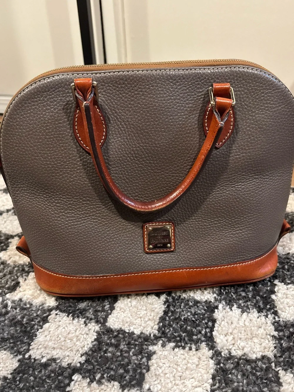 Dooney & Bourke Elephant Gray Pebble Grain Leather Zip Dome Satchel Bag
